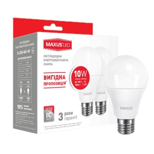 Лампочка світлодіодна Maxus A60 10W 3000K 220V E27 (по 2 шт.) (2-LED-561-01)