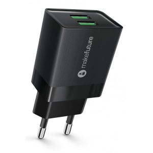 Мережевий зарядний пристрій MakeFuture 2.4A 2USB Auto-ID Black (MCW-22BK)