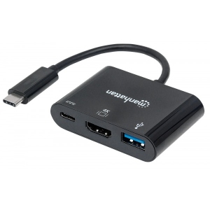 Переходнік USB-C - USB Manhattan USB 3.1 Type-C - USB 3.0/HDMI/USB-C (F) Black (152037)