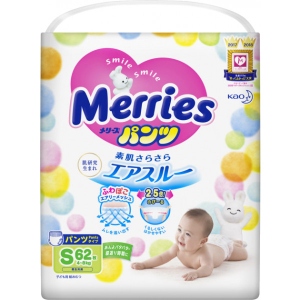 Одноразові підгузки-трусики MERRIES Размер S (4-8 кг), 62 шт. (558871)