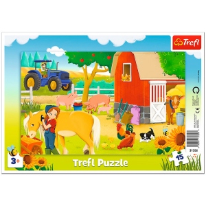 Пазли картонні (до 2 років) Trefl "На фермі" (15 елм. з рамкою) (31356)
