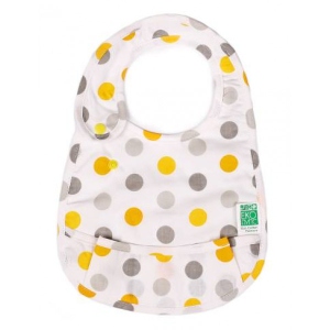 Нагрудник тканинний ЭКО ПУПС с карманом Eсo Cotton Premium р. 21х30 см. Серо-желтый горошек (EPB-004)