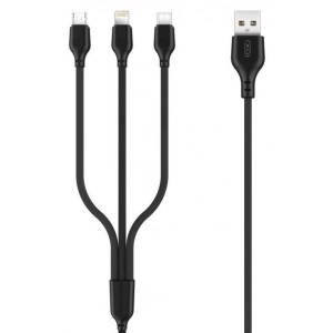 Кабель синхронізації даних XO 3in1 micro/type-C/lightning NB103 2.1A/1m Black (NB103-3in1-1-BK)