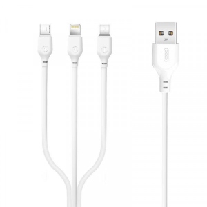 Кабель синхронізації даних XO 3in1 micro/type-C/lightning NB103 2.1A/1m White (NB103-3in1-1-WH)