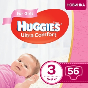 Одноразові підгузки Huggies Ultra Comfort Розмір 3 Jumbo для дівчаток (5-9 кг) 56 шт. (5029053565354)
