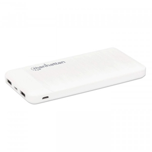 Батарея мобільна Manhattan 10000 mAh 2 USB 2.1A Type-C + micro USB White (406277)