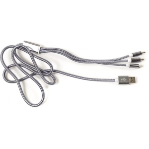 Кабель синхронізації даних PowerPlant USB 2.0-MicroUSB-USB-C-Lightning 1m Grey (CA910663)