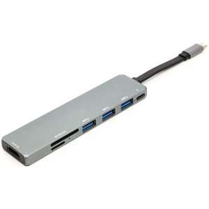 Хаб USB PowerPlant USB 3.1 Type-C - USB Hub HDMI Card Reader SD micro SD (CA912094)