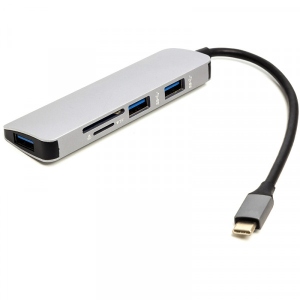 Хаб USB PowerPlant USB Type-C - 3xUSB 3.0 Ports + TF/SD Card Reader (CA912100)