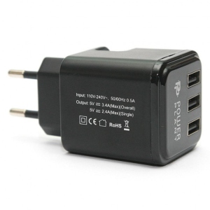 порівняти ціни на Мережевий зарядний пристрій PowerPlant W-360 3xUSB Black (DV00DV5065)