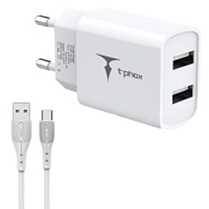 Мережевий зарядний пристрій T-phox Pocket Dual USB+Type-C cable (TCC-224 (W)+Type-C)