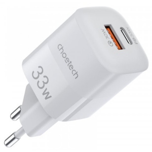 Мережевий зарядний пристрій Choetech GaN USB-A/USB-C 33W QC3.0/PD/PPS (PD5006-EU-WH)