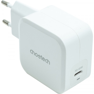 Мережевий зарядний пристрій Choetech GaN USB Type-C 45W PD, QC, PPS (PD8007)