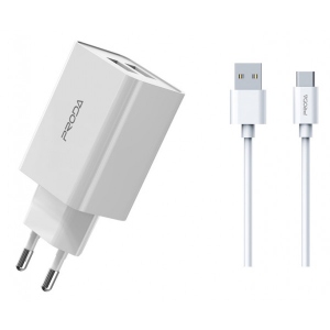 Мережевий зарядний пристрій Proda PD-A28a 2хUSB порти 2,4A + USB Type-C кабель 1 м 
White (PD-A28c-WH) фірмовий сайт