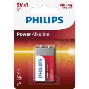 Батарейка тип 6F22 (1604) Philips Power Alkaline 6LR61 BLI (6LR61P1B/10)