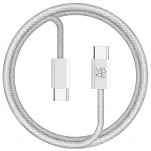 Кабель синхронізації даних MAKE Type-C to Type-C PD 65W 1м Nylon White (MCB-CN1WH)