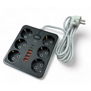 купити Мережевий фільтр XOKO SP-6-4-2 2 м 6 розетки 6 USB Black (XK-SP-6-4-2-BK)