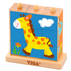 Кубики дерев'яні Viga Toys Башта зі звірятами (50834)