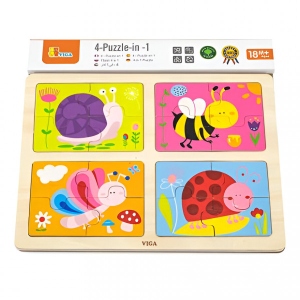 Пазли дерев'яні (до 2 років) Viga Toys Насекомые 4 в 1 (50189)