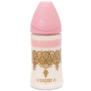 Пляшка для годування Suavinex 270 мл, кругла 3-позиційна, Couture, рожева (304163)