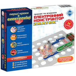 Електронний конструктор Znatok Construction Kits Znatok ''Первые шаги в электронике'' (34 схемы, набор С) (REW-K062) офіційний сайт