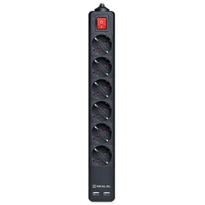 Мережевий фільтр REAL-EL RS-6 Protect USB 3m Black