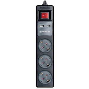 Подовжувач 220В REAL-EL RS-3 CHARGE (3 роз, 2 USB, 1,8 м), 16А
