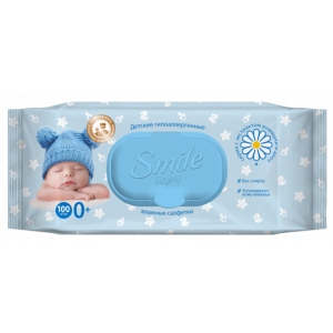 Серветки вологі для дітей Smile з екстрактом ромашки і алое з клапаном 100 шт. в Києві