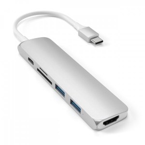 Хаб USB Satechi Aluminum Type-C Slim Multi-Port Adapter 4K V2 Silver (ST-SCMA2S) інтернет-магазин