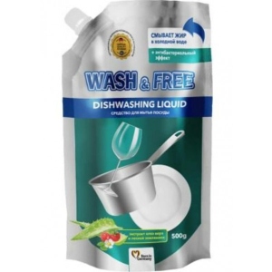 Засіб для ручного миття посуду WASH & FREE Екстракт алое вера та лісової суниці (DOYPACK) 500г