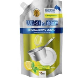 Засіб для ручного миття посуду WASH & FREE Лимон та м’ята (DOYPACK) 500г