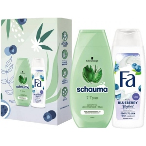 Подарунковий набір для догляду за волоссям Schauma Herbal & Blueberry Шампунь Schauma 7 трав 250мл+Крем-гель д/душа Fa Yoghurt Чорниця 250мл