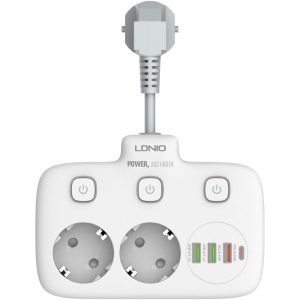 Мережевий фільтр Ldnio 2 р 3 USB 1 Type-C QC PD White (SE2435)