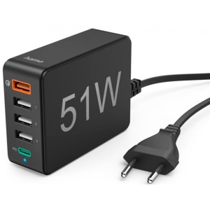 Мережевий зарядний пристрій Hama 1 x QC 3.0 3 x USB-A 1 x USB-C PD Black (00201630)