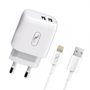 Мережевий зарядний пристрій SkyDolphin SC22EBL (2USB, 2.1A) White + кабель Lightning (MZP-000162)