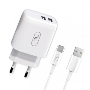 Мережевий зарядний пристрій SkyDolphin SC22EBT (2USB, 2.1A) White + кабель Type-C (MZP-000163)