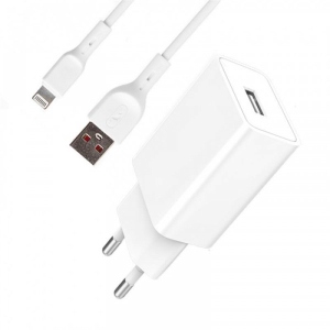 Мережевий зарядний пристрій SkyDolphin SC36L (1USB, 2.4A) White + кабель Lightning (MZP-000116)