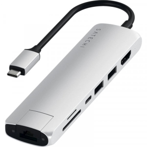 Док-станція Satechi Aluminum Type-C Slim Multi-Port with Ethernet Adapter Silver (ST-UCSMA3S)