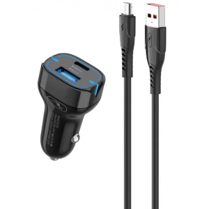 Автомобільний зарядний пристрій SkyDolphin SZ19V PD 20W + QC3.0 20W Black (AZP-000105) + кабель microUSB
