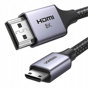 Кабель HDMI UGREEN HD163 miniHDMI to HDMI, 2 m, v2.1 UltraHD 8K-3D Braided Nylon Black (15515)