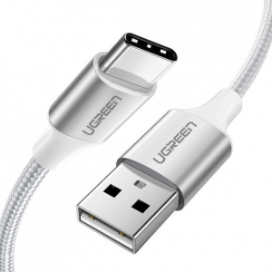 Кабель синхронізації даних UGREEN US288 USB-A 2.0 - USB Type-C Aluminium Braid, 1.5 m White (60132)