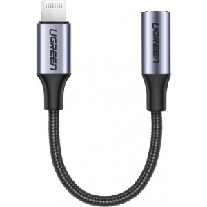 Перехідник аудіо UGREEN US211 3.5 mm Female to Lightning Male Braided with Aluminum Shell 10 cm Black (30756)
