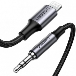 Перехідник аудіо UGREEN US315 3.5 mm Male to Lightning Audio Cable Braided with Aluminum Shell 1 m Black (70509)