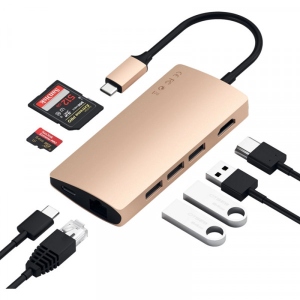 Док-станція Satechi Aluminum Type-C Multi-Port Adapter 4K with Ethernet V2 Gold (ST-TCMA2G) Київ