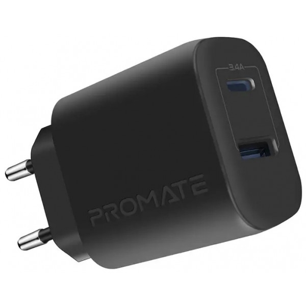 Мережевий зарядний пристрій Promate Biplug-2.Black