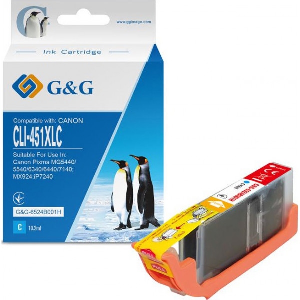 Картридж для струменевих принтерів/БФП G&G для Canon CLI-451C (Cyan) PIXMA MG5440/MG6340 (G&G-6524B001H)