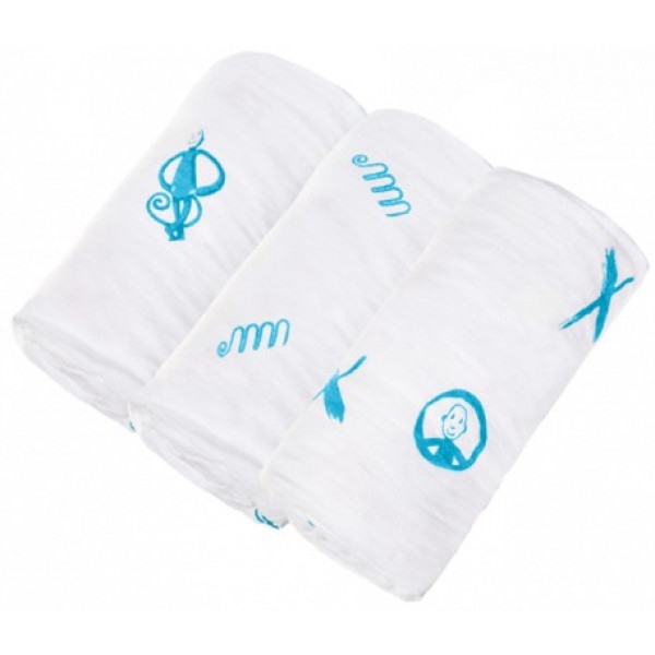 Одноразова пелюшка Matchstick Monkey Muslin 70х70 см блакитний 3 шт. (MM-LOCM-002)