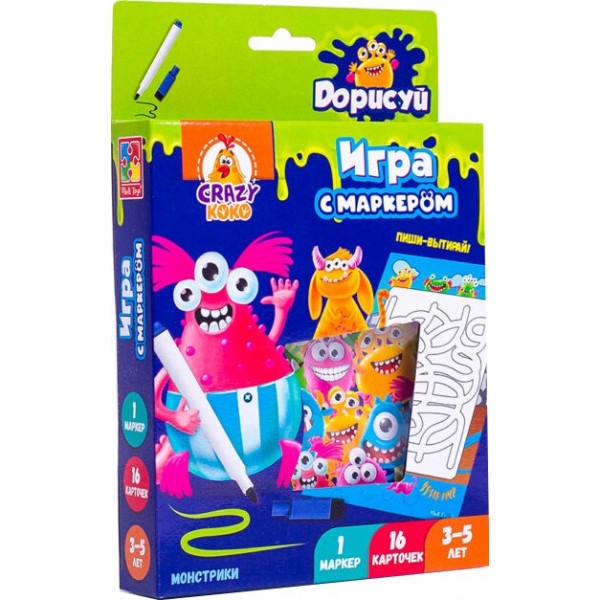 Настільна гра розвиваюча (3-4 роки) Vladi Toys с маркером "Пиши и вытирай. Монстрики" (VT5010-18