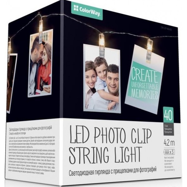 Гірлянда лінійна Colorway 40LED, 4.2м, з пріщекамі для фото (CW-LCP-40L42B)