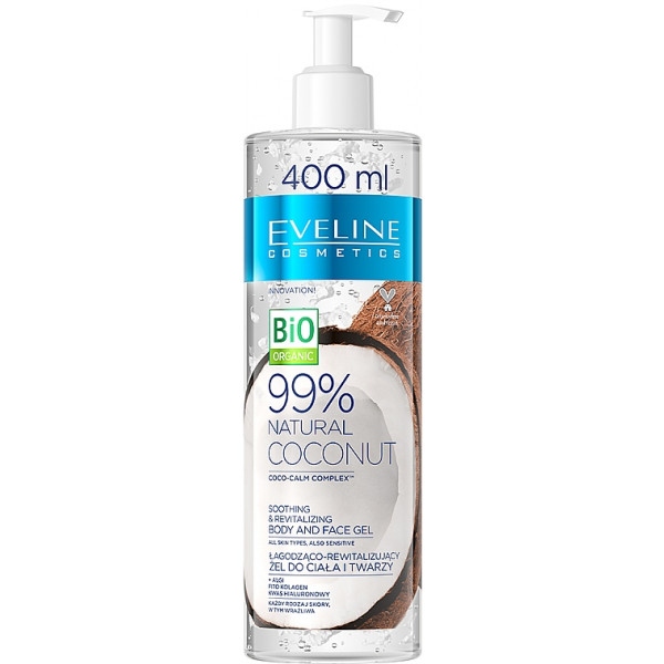 Гель для тіла EVELINE Cosmetics 99% Natural Coconut увлажняющий-укрепляющий 400 мл (5903416031840)